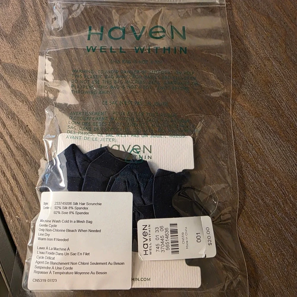 Haven Well Within Silk Hair Scrunchie Navy Blue Silk Blend Satin